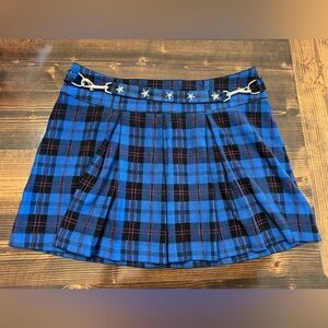 Y2K Blue Plaid Pleated Mini Skirt with Star-Detail Belt Size M